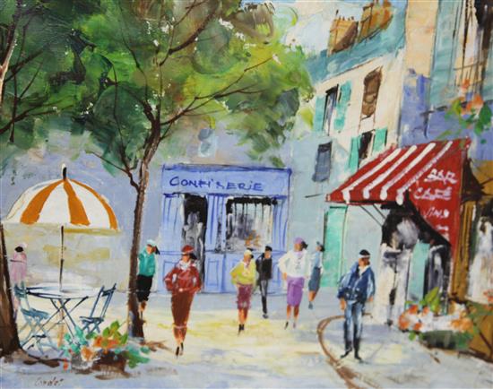 Jean Cordet (French, 20th Century), three oils on canvas, Paris street scenes and another by Gerodes, largest 29 x 38cm